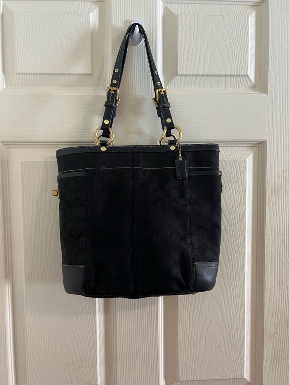 Vintage Coach Black Signature North South Gallery Tote Bag 11238